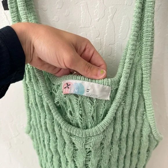 Free People Beach Green Open Eyelet Crochet Stretch Beach Cover Up Dress XS - Picture 2 of 4